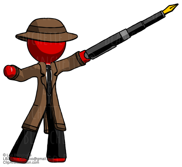 Red Detective Man Pen Is Mightier Than The Sword Calligraphy Pose #2407