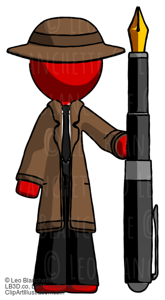 Red Detective Man Holding Giant Calligraphy Pen #2408