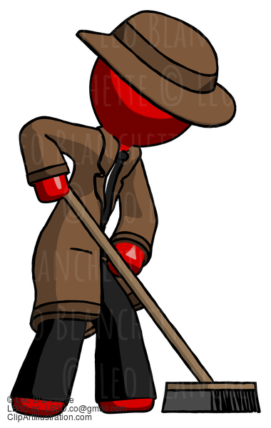 Red Detective Man Cleaning Services Janitor Sweeping Side View #2414