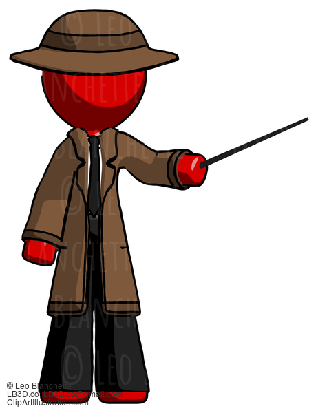 Red Detective Man Teacher Or Conductor With Stick Or Baton Directing #2418