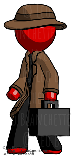 Red Detective Man Walking With Briefcase To The Left #2421