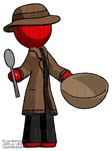 Red Detective Man With Empty Bowl And Spoon Ready To Make Something #2423