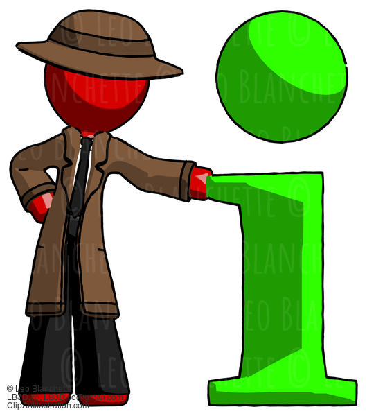 Red Detective Man With Info Symbol Leaning Up Against It #2436