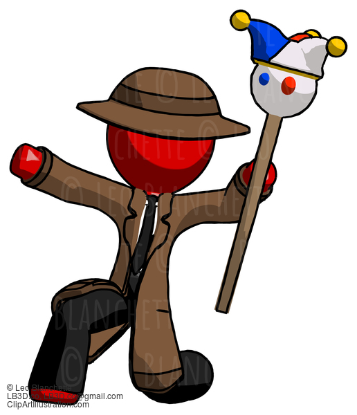 Red Detective Man Holding Jester Staff Posing Charismatically #2439