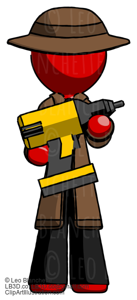 Red Detective Man Holding Large Drill #2441