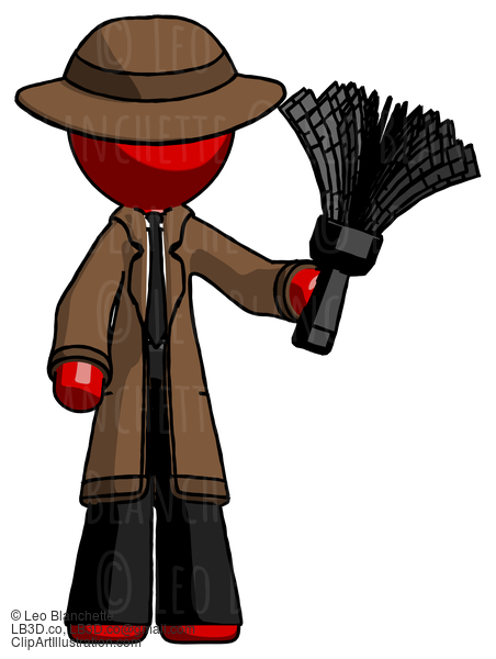 Red Detective Man Holding Feather Duster Facing Forward #2443