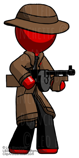 Red Detective Man Tommy Gun Gangster Shooting Pose #2446