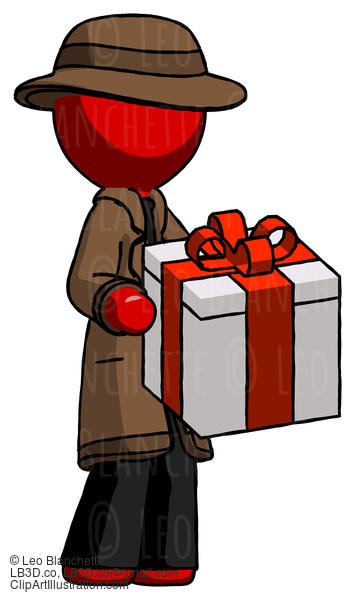 Red Detective Man Giving A Present #2447