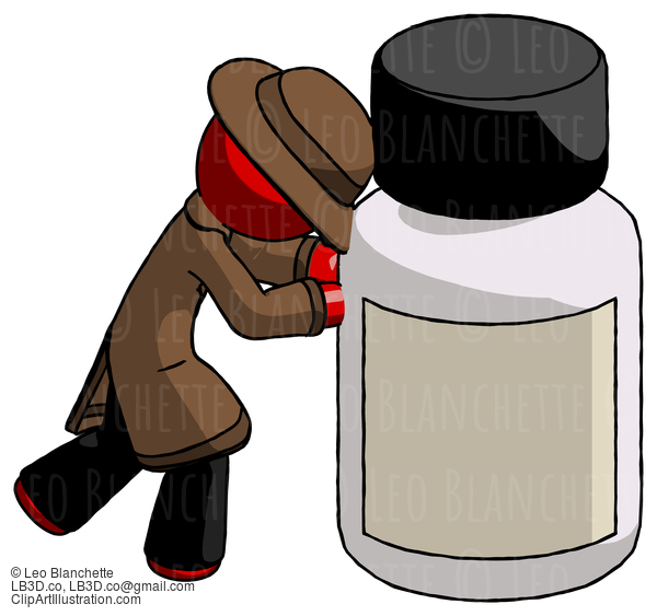 Red Detective Man Pushing Large Medicine Bottle #2460