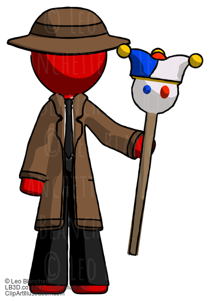 Red Detective Man Holding Jester Staff #2462