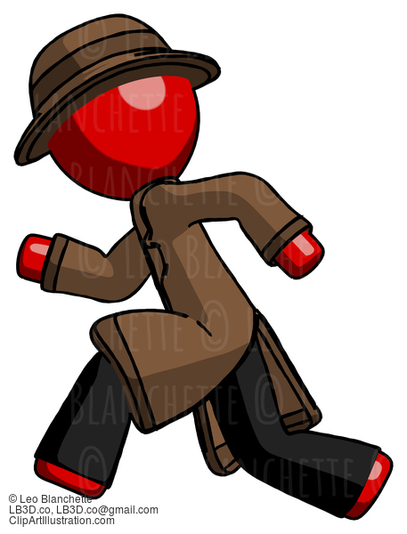 Red Detective Man Running Fast Left #2474