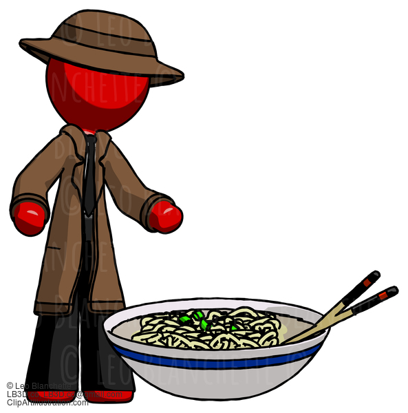 Red Detective Man And Noodle Bowl, Giant Soup Restaraunt Concept #2475