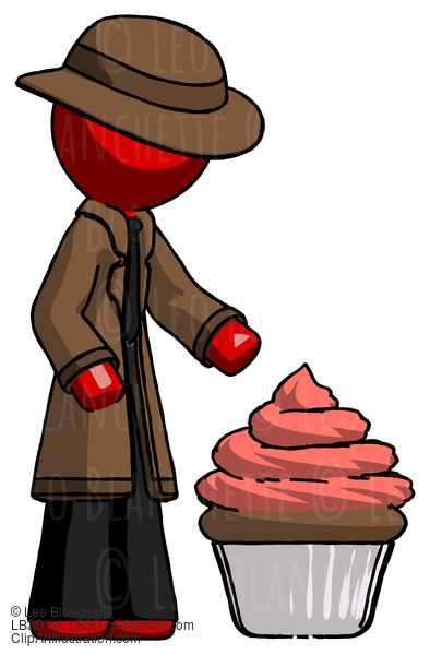 Red Detective Man With Giant Cupcake Dessert #2476