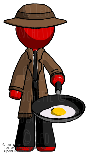 Red Detective Man Frying Egg In Pan Or Wok #2481