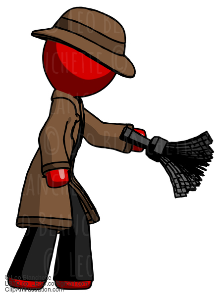 Red Detective Man Dusting With Feather Duster Downwards #2482