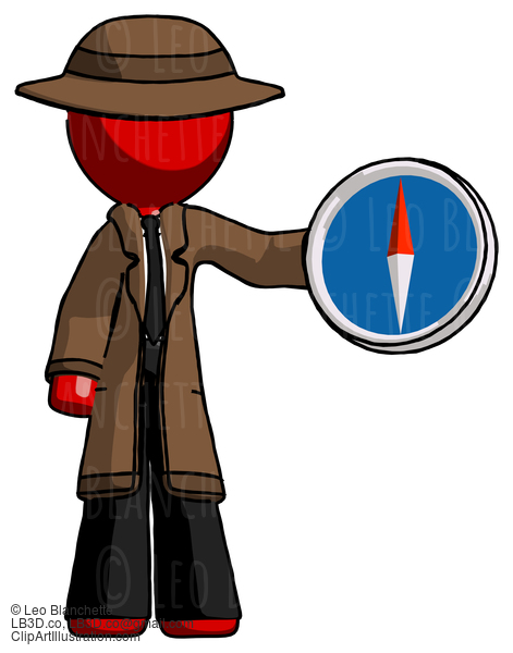 Red Detective Man Holding A Large Compass #2486