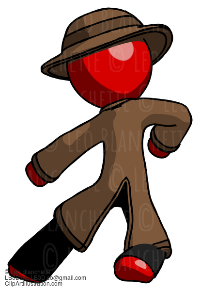 Red Detective Man Karate Defense Pose Left #2493