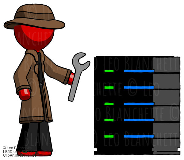 Red Detective Man Server Administrator Doing Repairs #2495