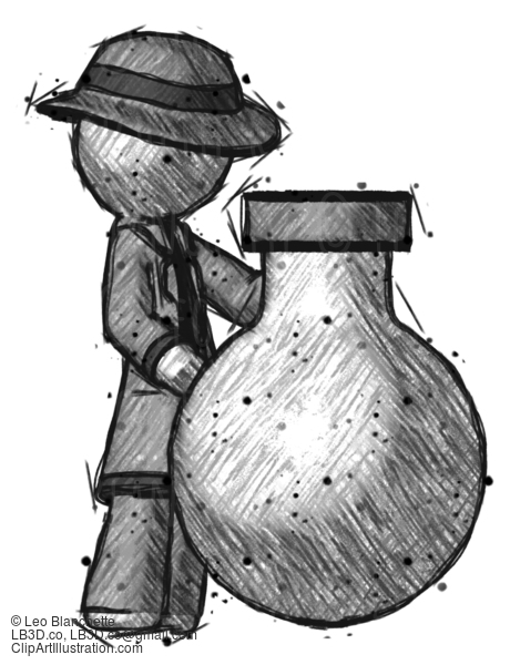 Sketch Detective Man Standing Beside Large Round Flask Or Beaker #3416