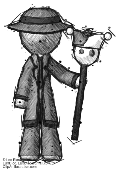 Sketch Detective Man Holding Jester Staff #3423