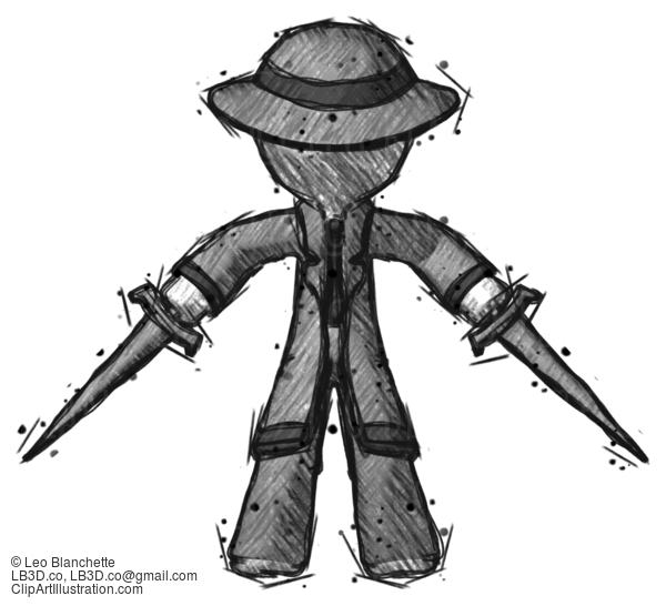 Sketch Detective Man Two Sword Defense Pose #3424