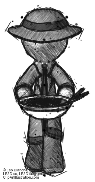 Sketch Detective Man Serving Or Presenting Noodles #3427