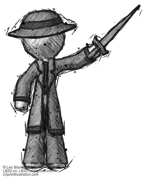 Sketch Detective Man Holding Sword In The Air Victoriously #3444