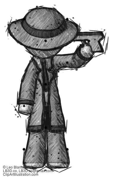 Sketch Detective Man Suicide Gun Pose #3447