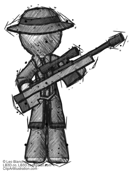 Sketch Detective Man Holding Sniper Rifle Gun #3452