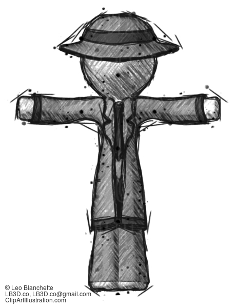 Sketch Detective Man T-Pose Arms Up Standing #3456