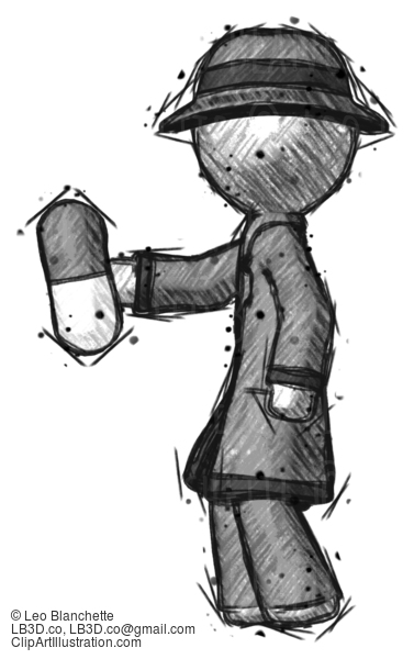 Sketch Detective Man Holding Pill Walking To Left #3457