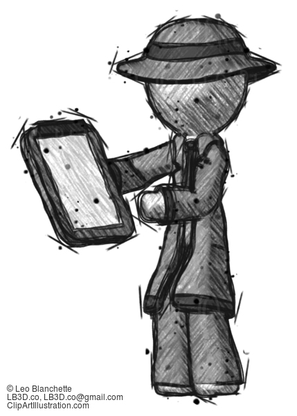 Sketch Detective Man Reviewing Stuff On Clipboard #3463