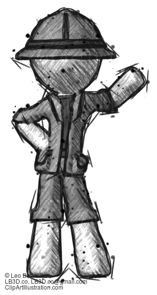 Sketch Detective Man Waving Left Arm With Hand On Hip #3464