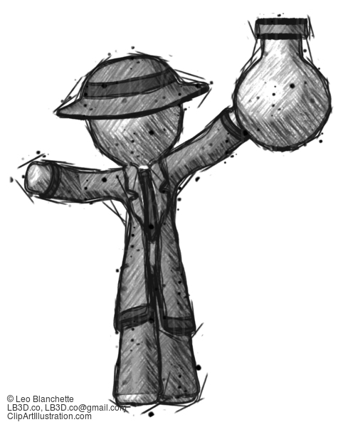 Sketch Detective Man Holding Large Round Flask Or Beaker #3467