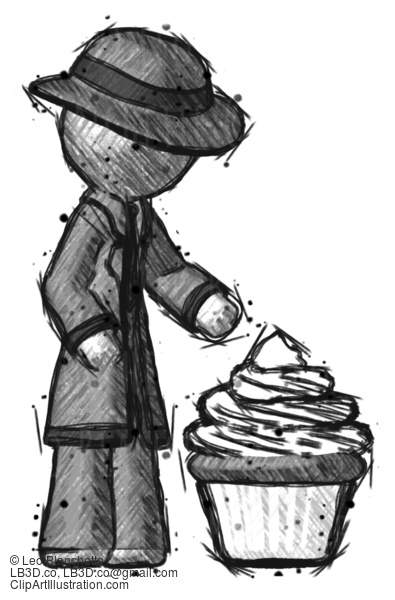 Sketch Detective Man With Giant Cupcake Dessert #3470