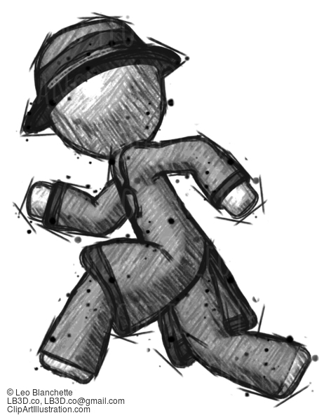 Sketch Detective Man Running Fast Left #3488