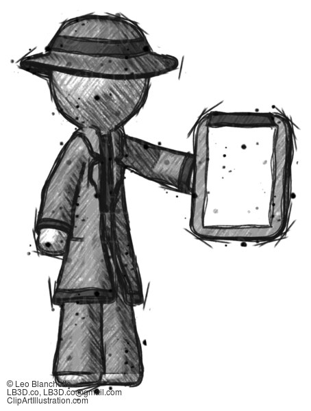 Sketch Detective Man Showing Clipboard To Viewer #3490