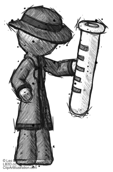 Sketch Detective Man Holding Large Test Tube #3501