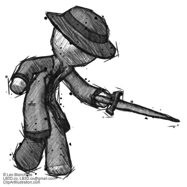 Sketch Detective Man Sword Pose Stabbing Or Jabbing #3509