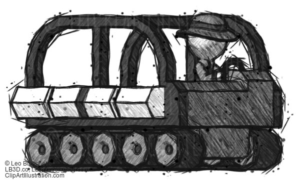 Sketch Detective Man Driving Amphibious Tracked Vehicle Side Angle View #3514