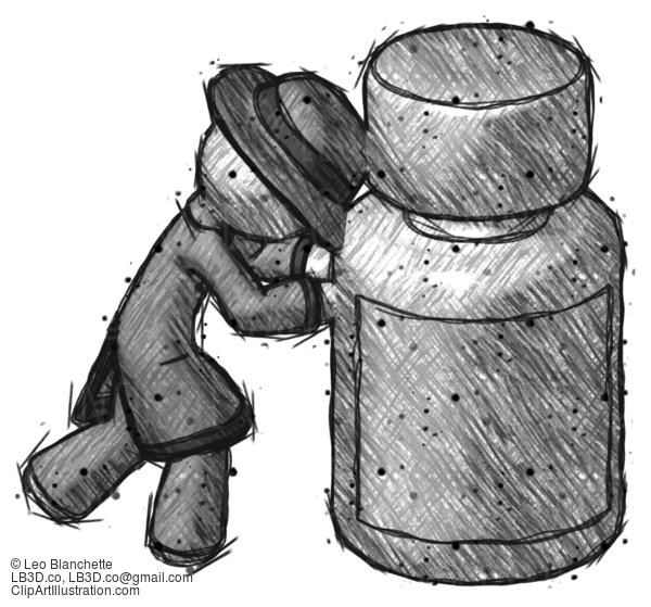 Sketch Detective Man Pushing Large Medicine Bottle #3516