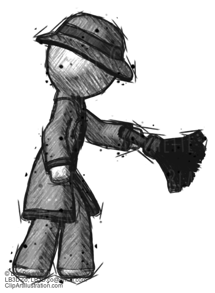 Sketch Detective Man Dusting With Feather Duster Downwards #3526