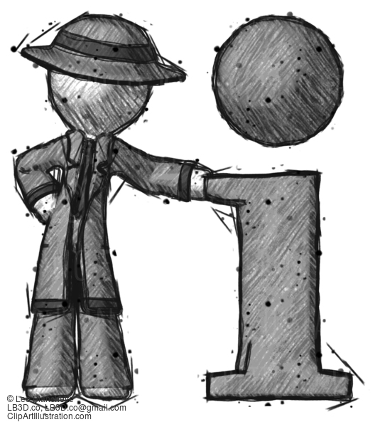 Sketch Detective Man With Info Symbol Leaning Up Against It #3536