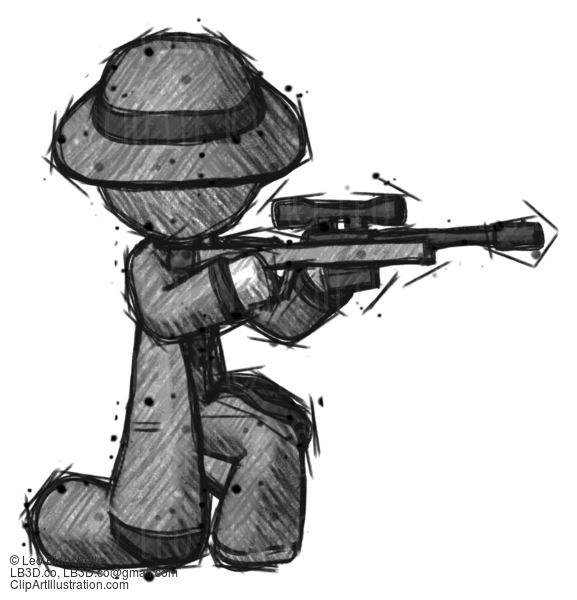 Sketch Detective Man Kneeling Shooting Sniper Rifle #3542