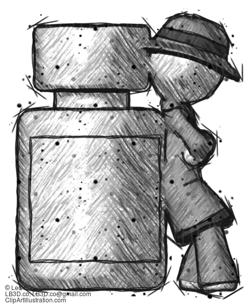 Sketch Detective Man Leaning Against Large Medicine Bottle #3554