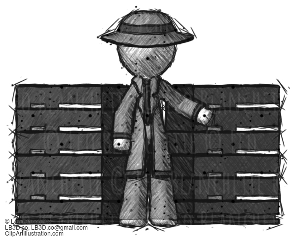 Sketch Detective Man With Server Racks, In Front Of Two Networked Systems #3557