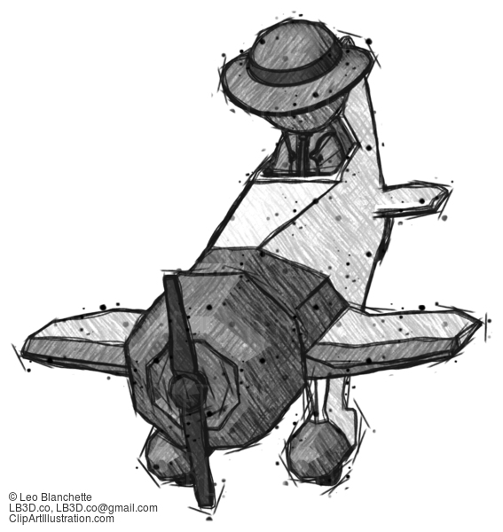 Sketch Detective Man In Geebee Stunt Plane Descending Front Angle View #3563