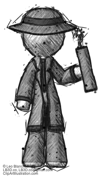 Sketch Detective Man Holding Dynamite With Fuse Lit #3564