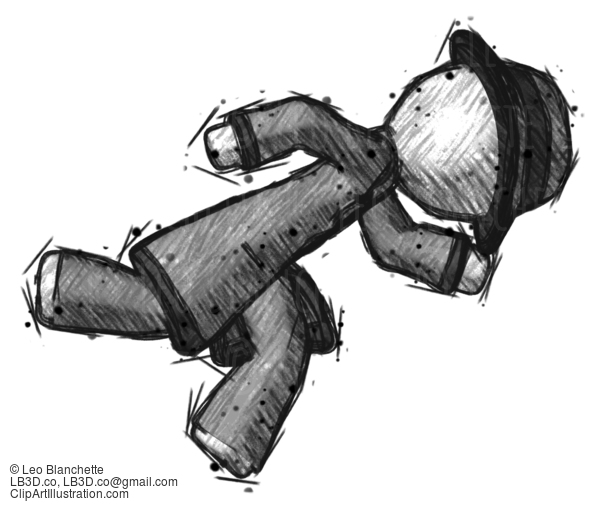 Sketch Detective Man Running While Falling Down #3576