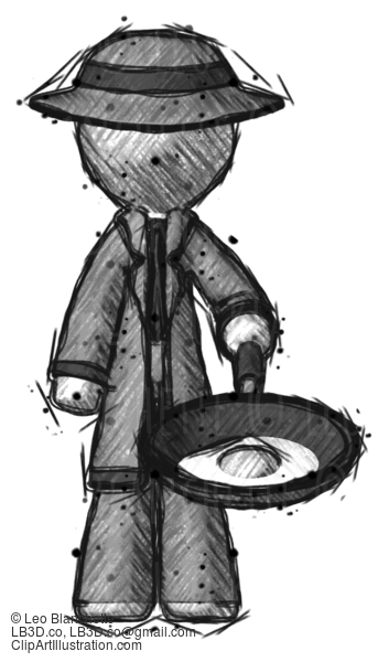 Sketch Detective Man Frying Egg In Pan Or Wok #3582